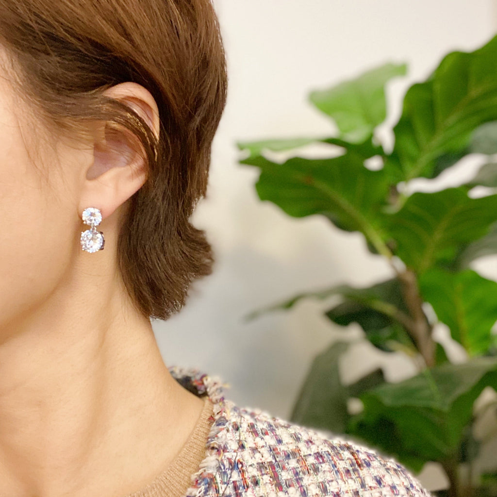 Earrings, Double Diamond Dangle Earrings