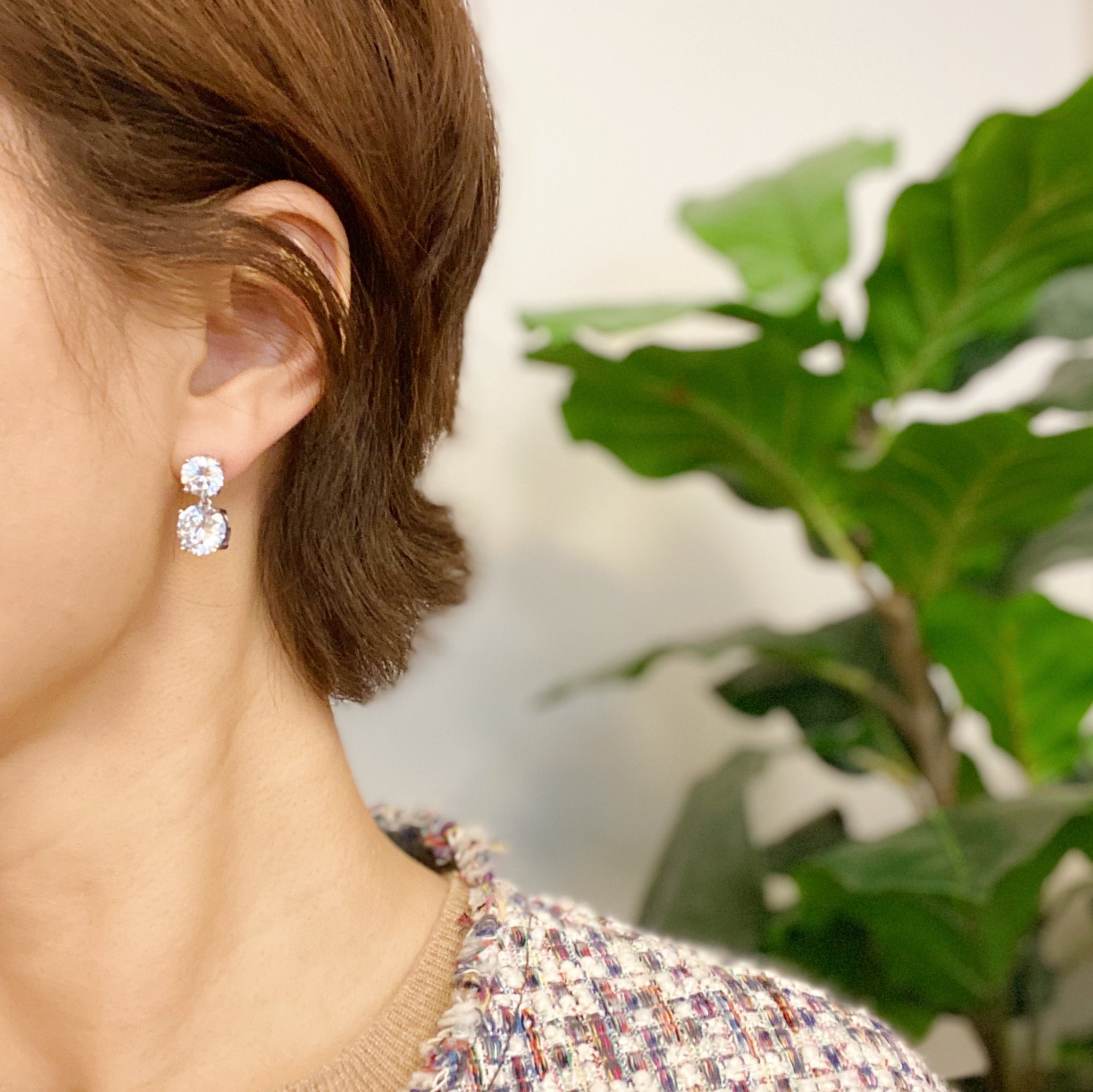 Earrings, Double Diamond Dangle Earrings