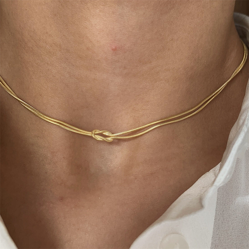 Necklace, Stainless Steel Valentine's Day Knot Snake Chain Necklace Hand Knotted