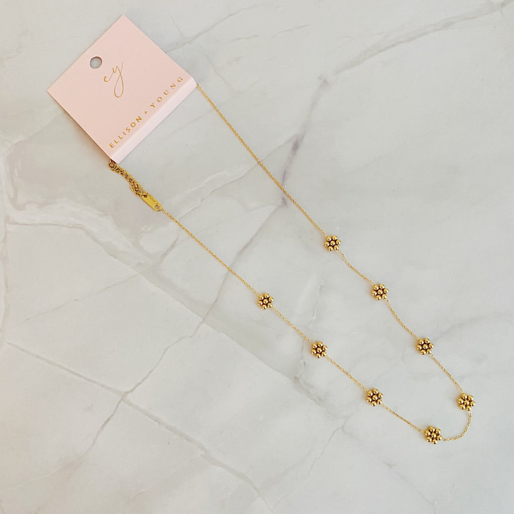 Necklace, Dainty Golden Bead Flower