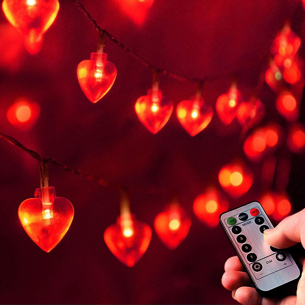 String Lights, Valentine's Day Heart Shape String Lights 40 LED Lights
