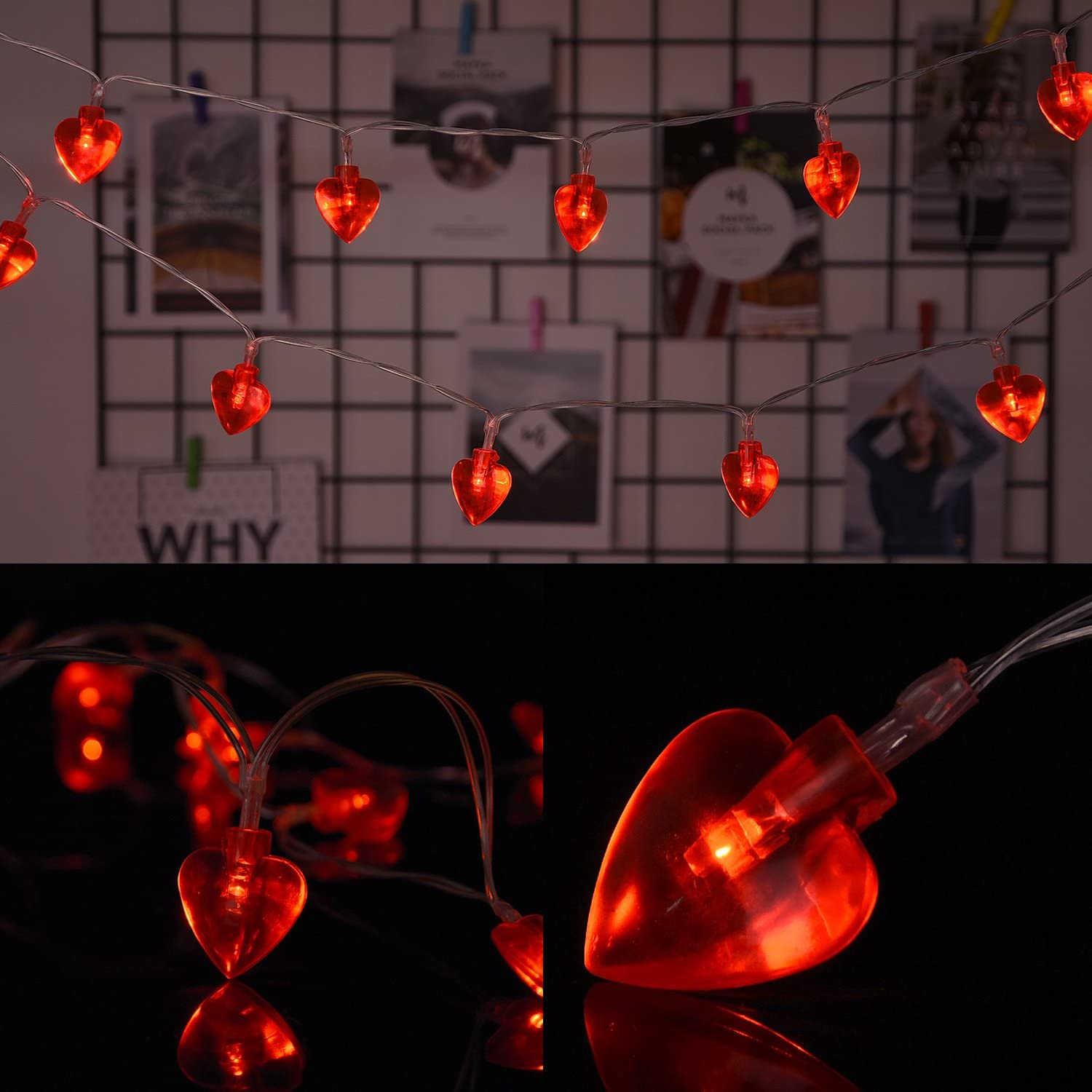 String Lights, Valentine's Day Heart Shape String Lights 40 LED Lights