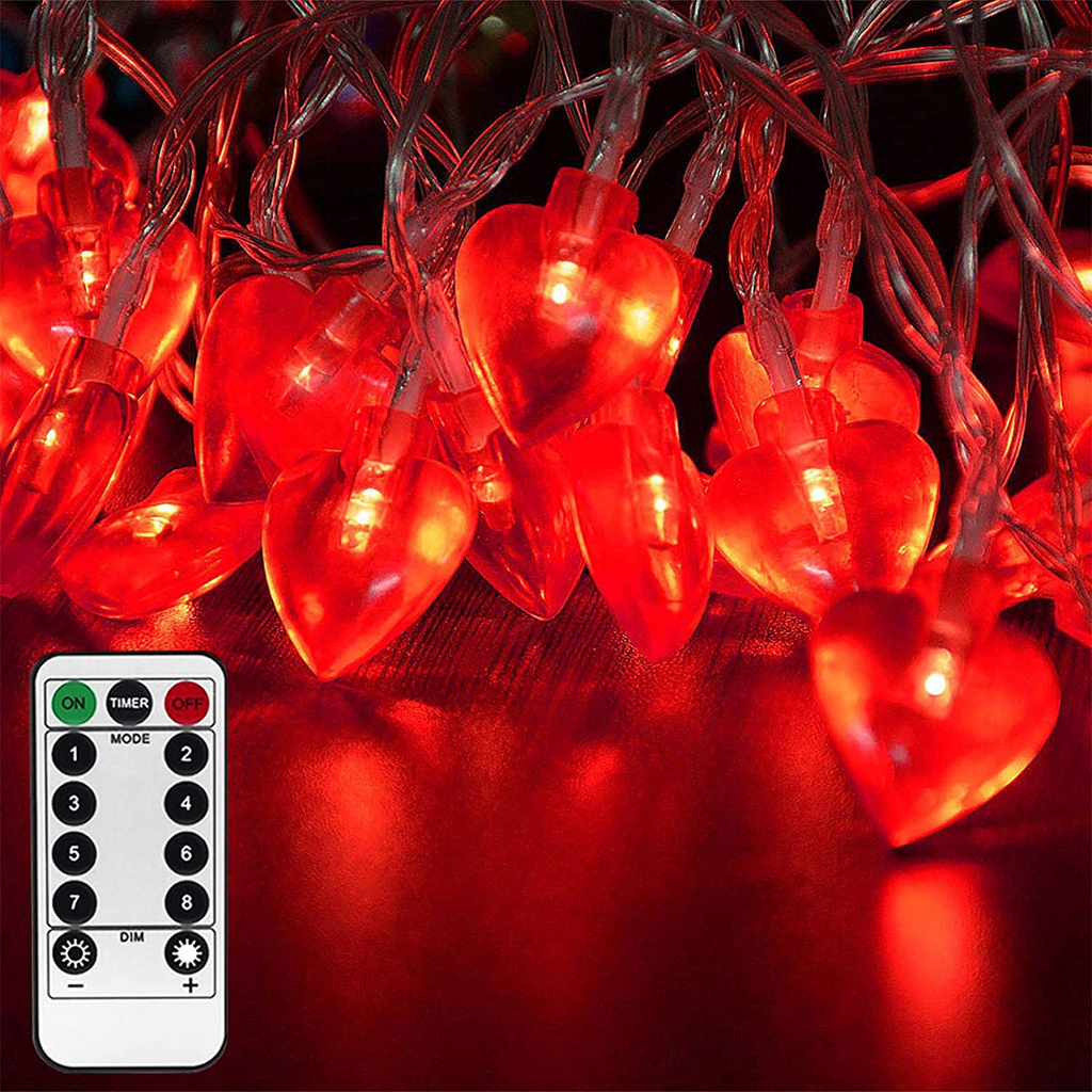 String Lights, Valentine's Day Heart Shape String Lights 40 LED Lights