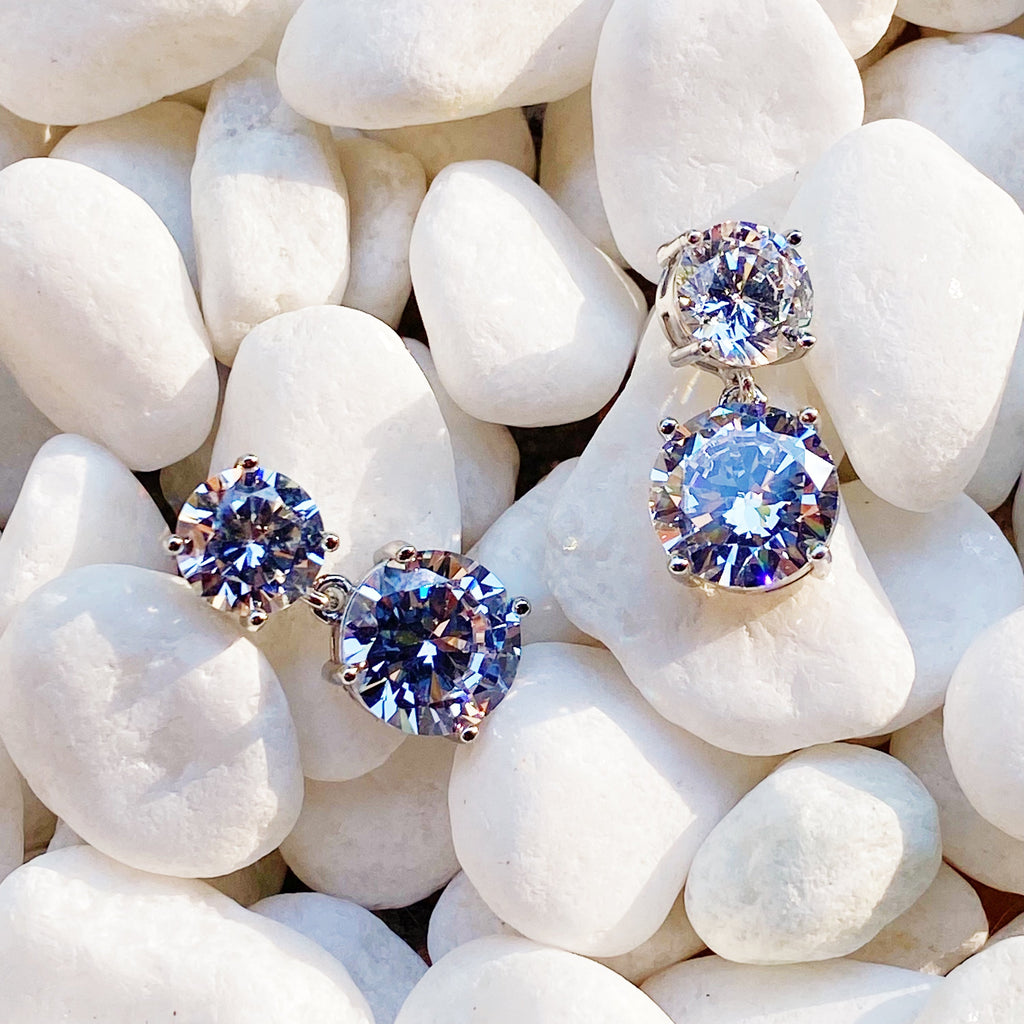 Earrings, Double Diamond Dangle Earrings