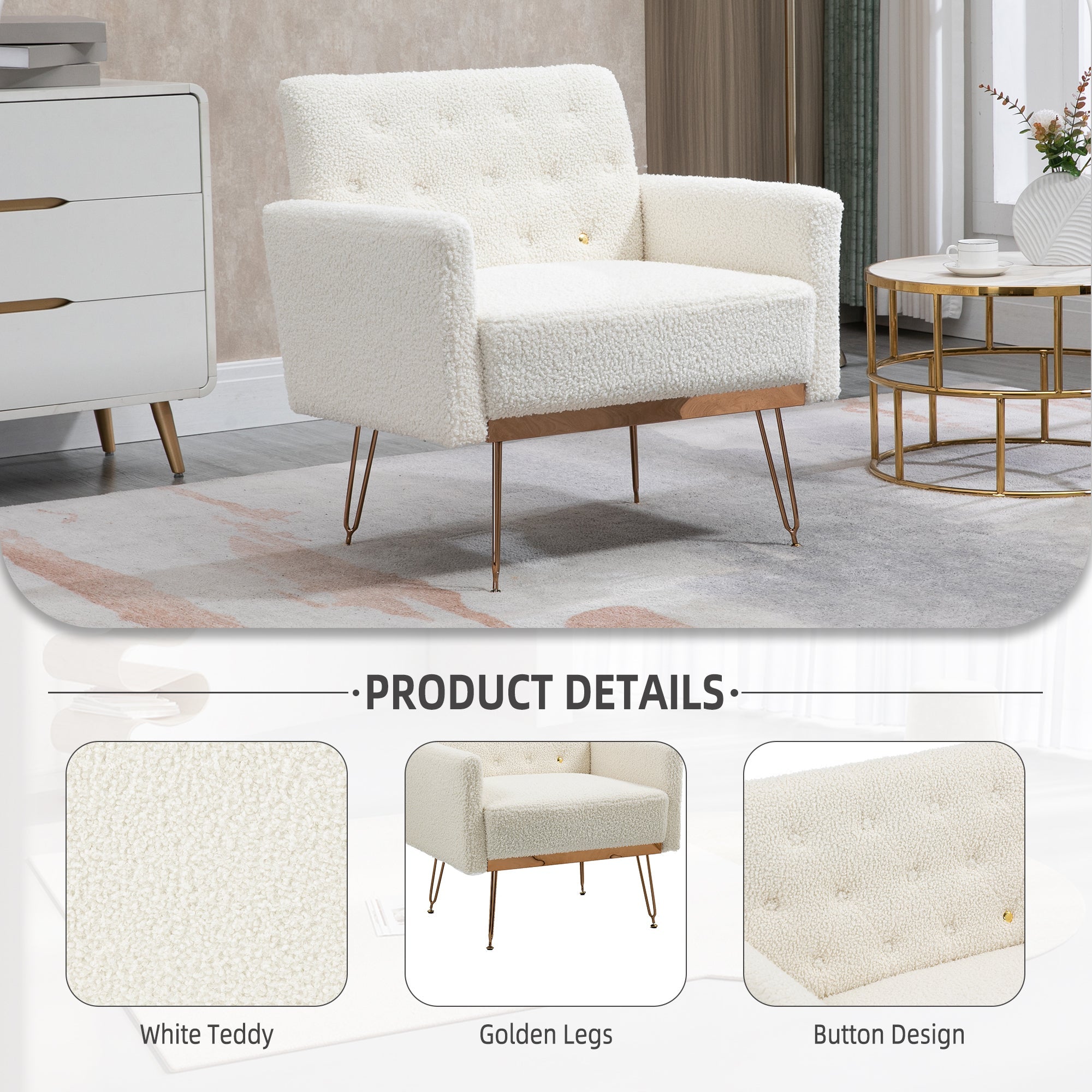 Chair, Armchair Single Sofa Modern Tufted Upholstered Side Reading Chairs