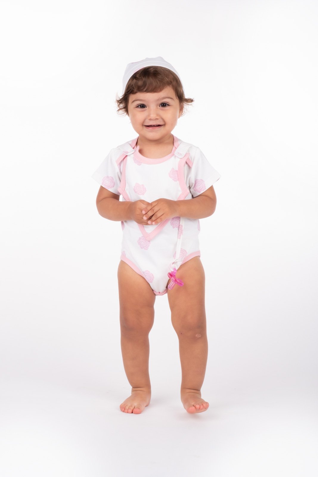 Baby Smart Short Sleeve Bodysuit + Bib - Pink Rose
