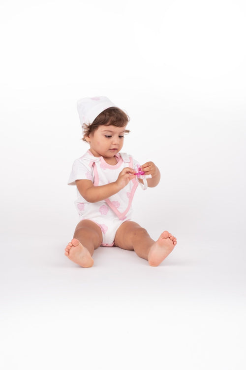 Baby Smart Short Sleeve Bodysuit + Bib - Pink Rose