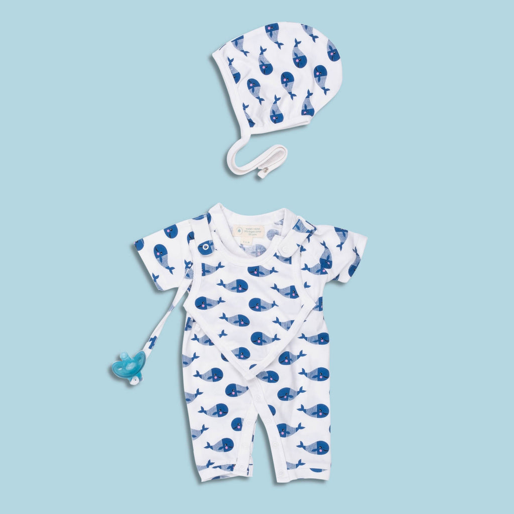 Baby Outfit, Smart Short Sleeve Kimono Blue Whale Romper