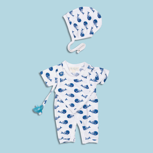 Baby Outfit, Smart Short Sleeve Kimono Blue Whale Romper