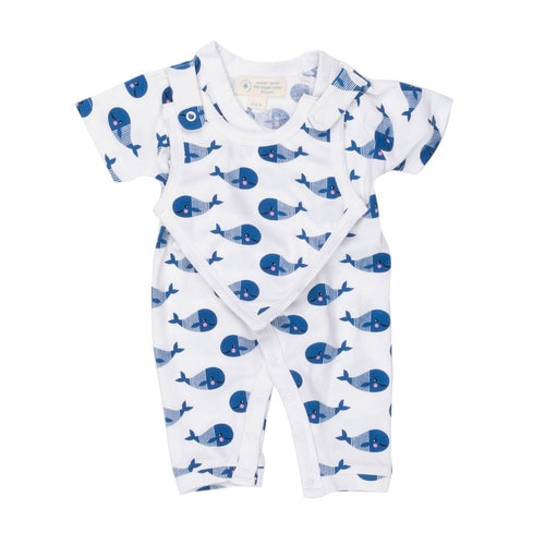 Baby Outfit, Smart Short Sleeve Kimono Blue Whale Romper