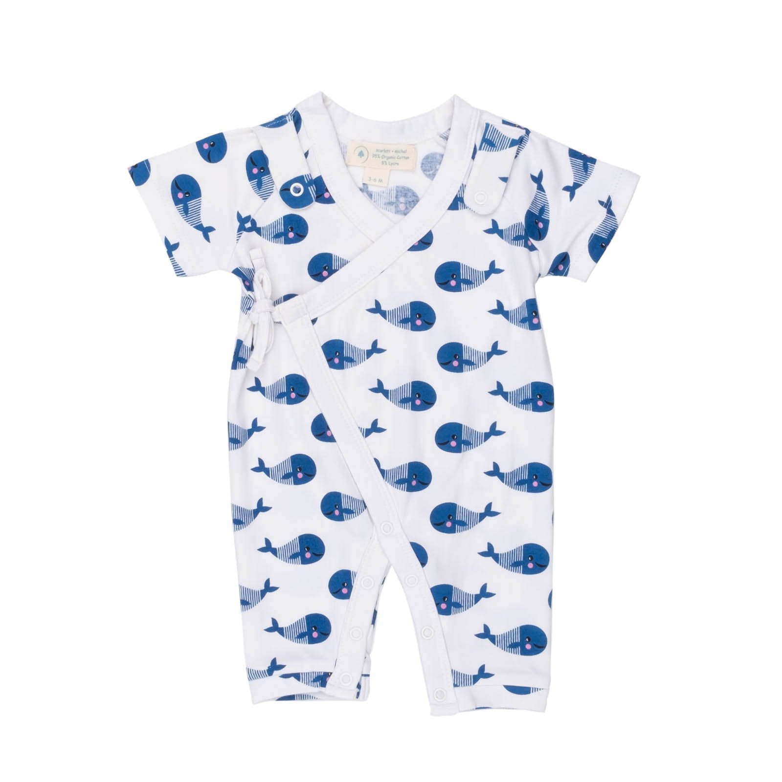 Baby Outfit, Smart Short Sleeve Kimono Blue Whale Romper