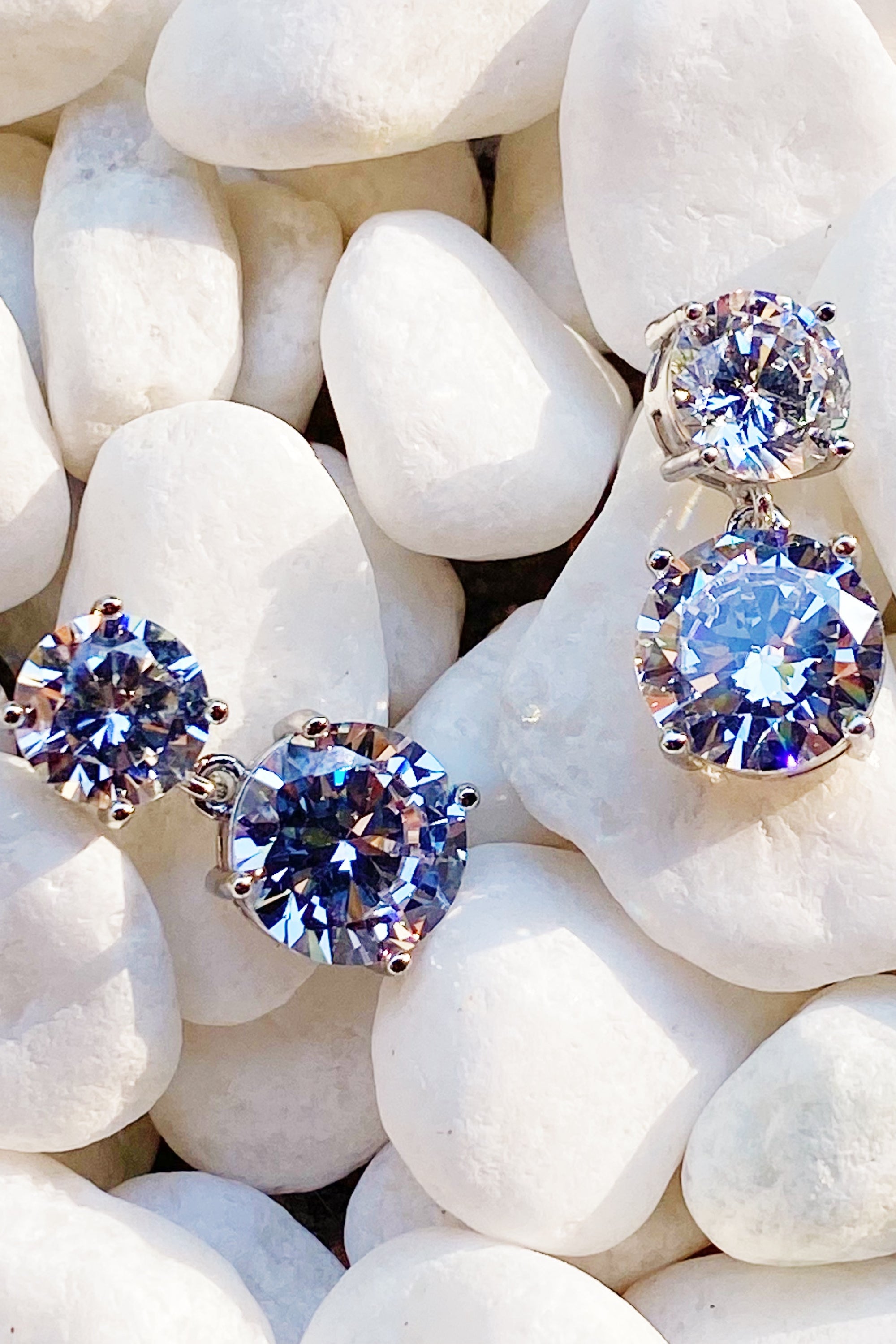 Earrings, Double Diamond Dangle Earrings