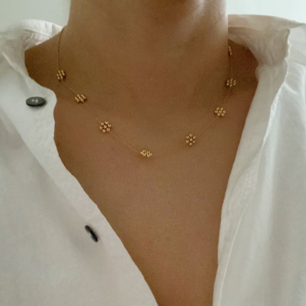 Necklace, Dainty Golden Bead Flower