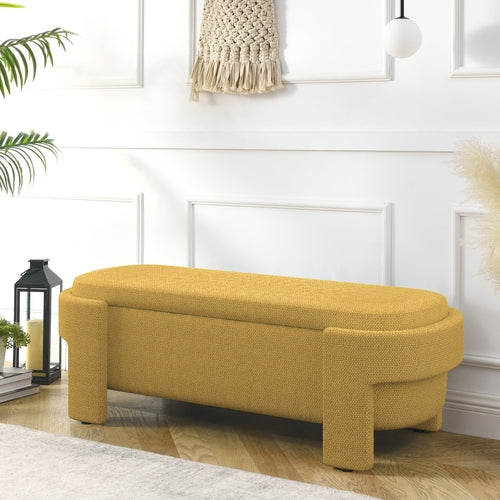 Bench, Linen Fabric Upholstered Bench with Large Storage Space