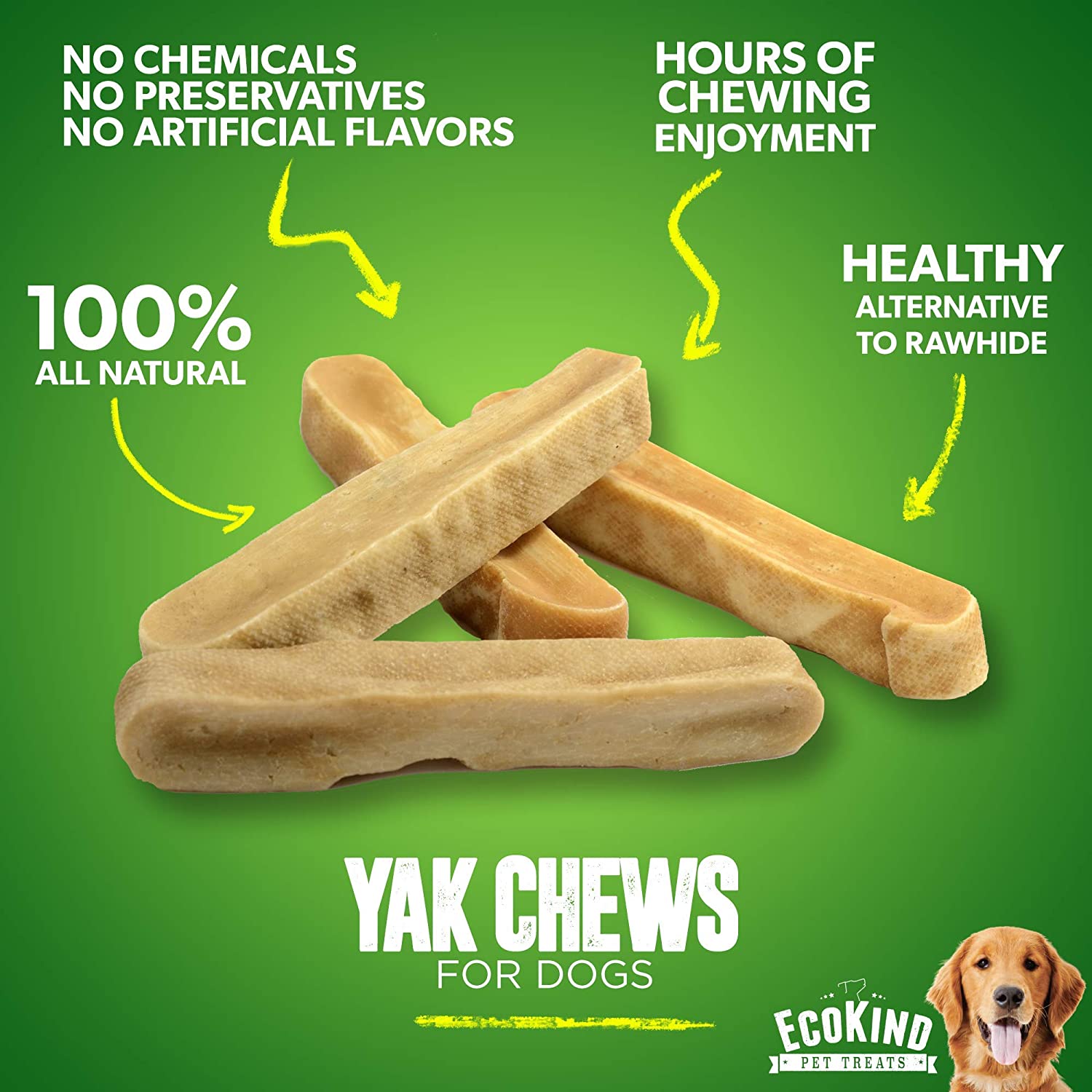 Dog Treats, Gold Yak Chews for Small Dogs (4 - 75 sticks)