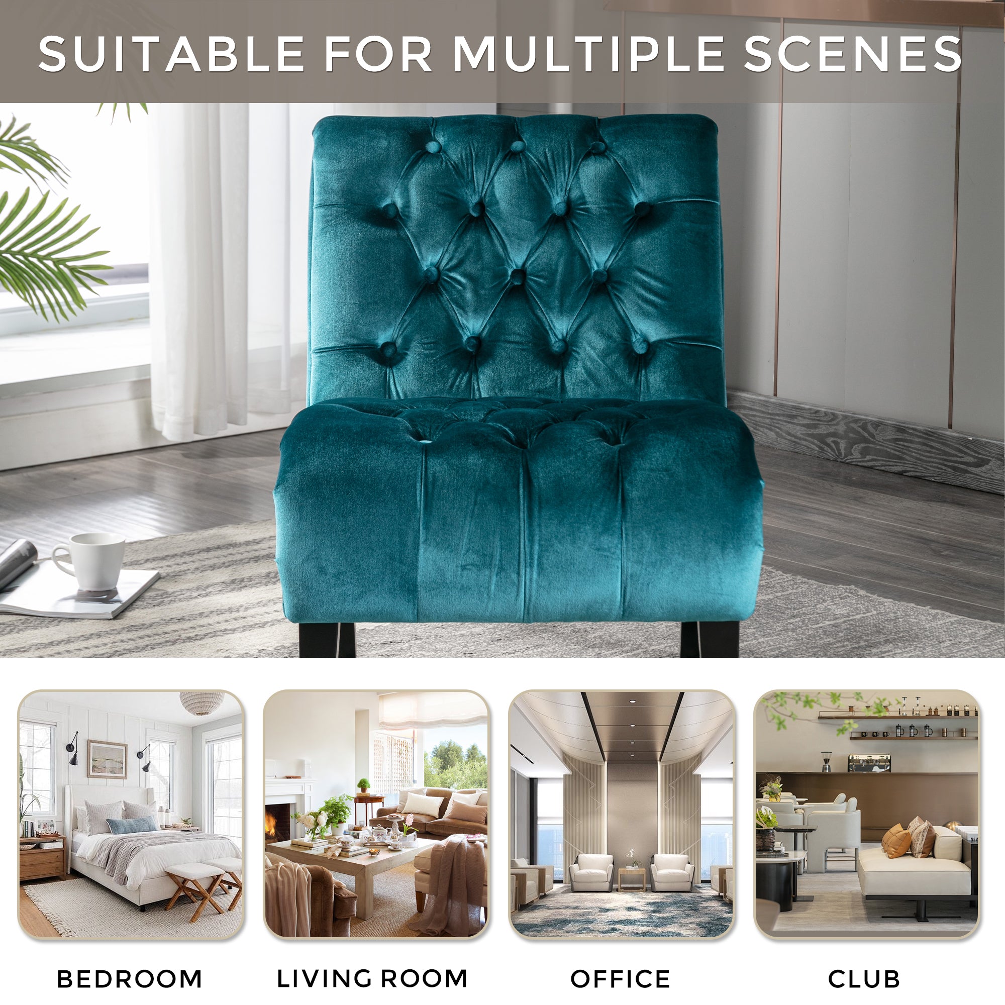 Chair, Modern Velvet Armless Accent Living Room Chair / Leisure