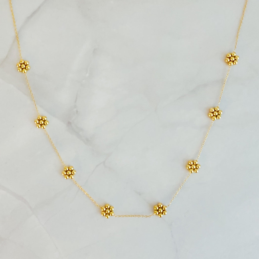 Necklace, Dainty Golden Bead Flower