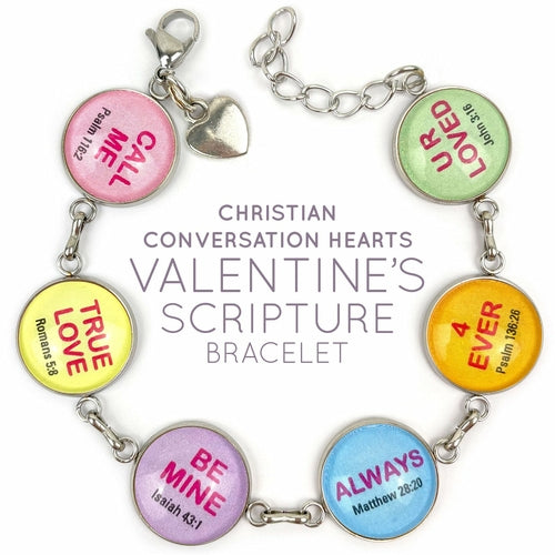 Bracelet, Christian Conversation Hearts Valentine's Scripture Bracelet – Glass