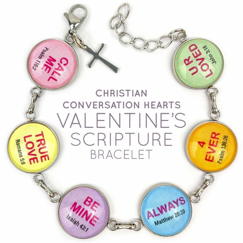 Bracelet, Christian Conversation Hearts Valentine's Scripture Bracelet – Glass