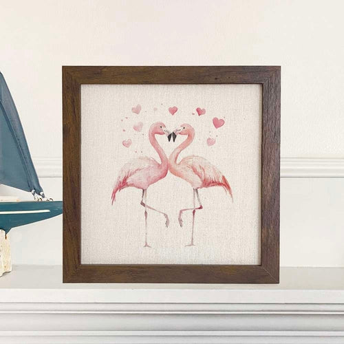 Framed Sign, Valentine Flamingos - Valentine's Day
