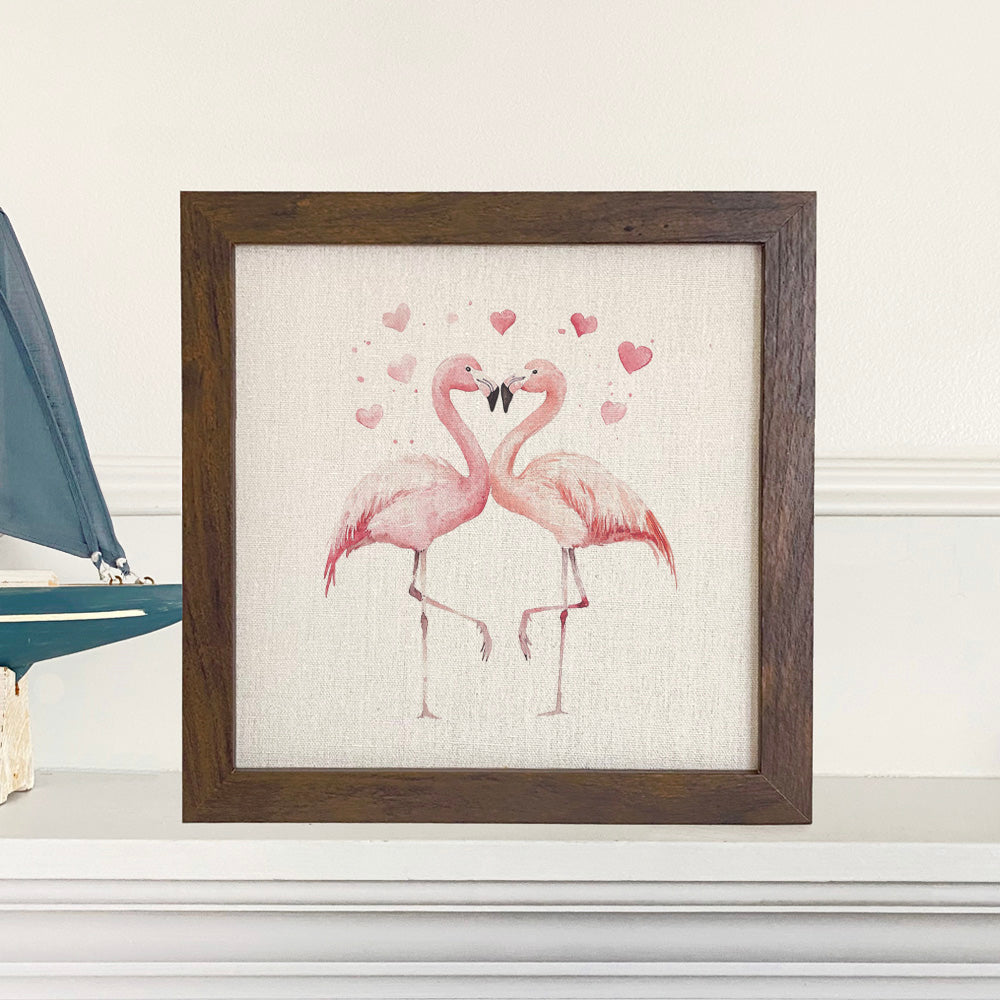 Framed Sign, Valentine Flamingos - Valentine's Day