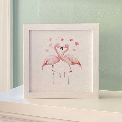 Framed Sign, Valentine Flamingos - Valentine's Day