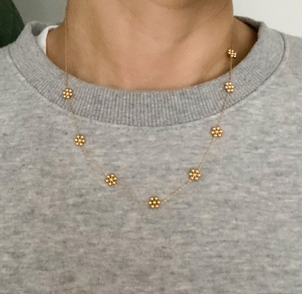 Necklace, Dainty Golden Bead Flower