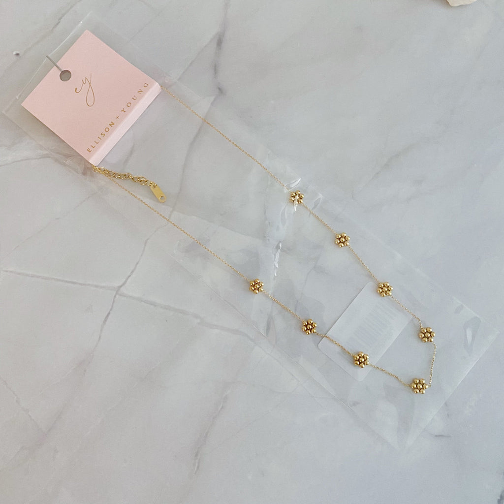 Necklace, Dainty Golden Bead Flower