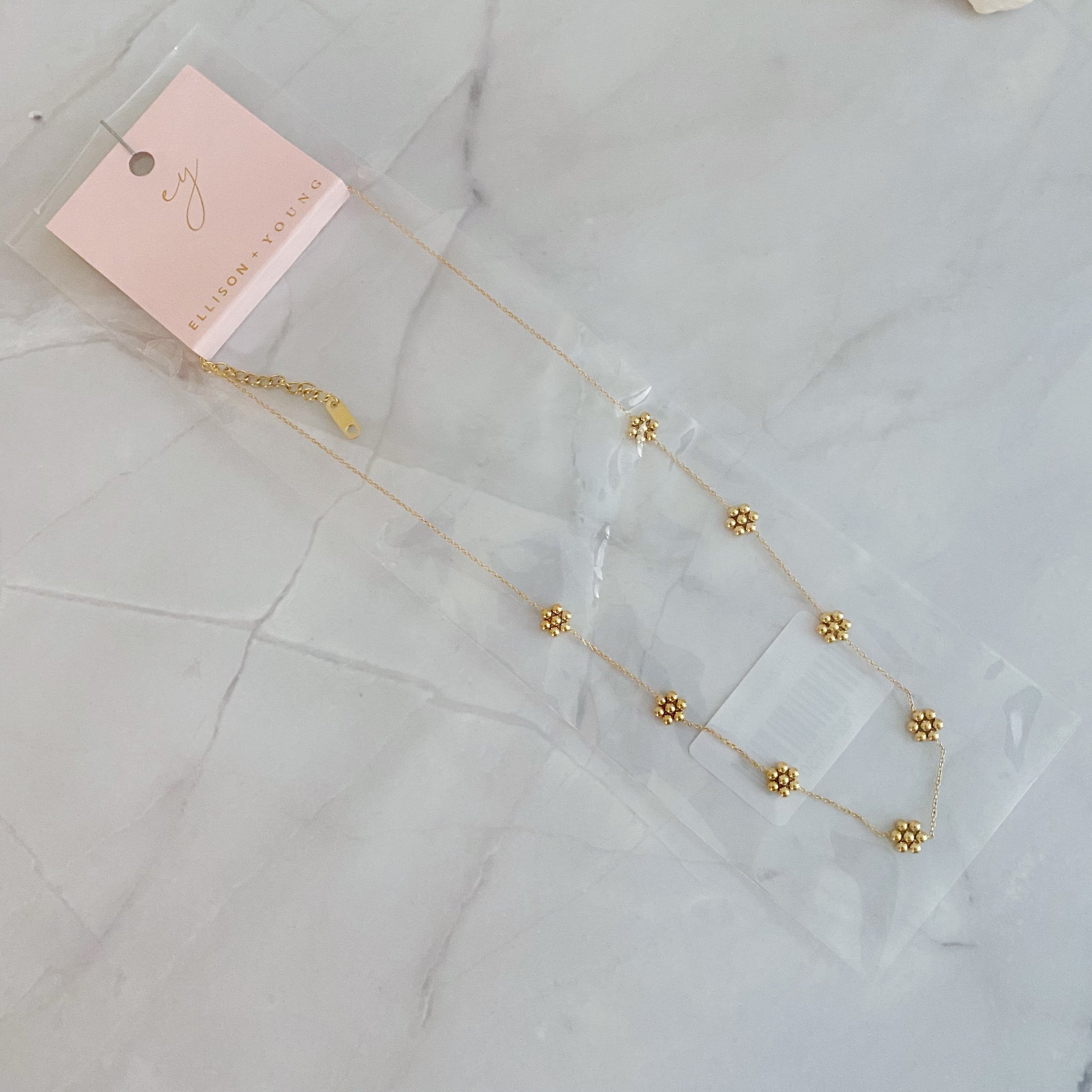 Necklace, Dainty Golden Bead Flower