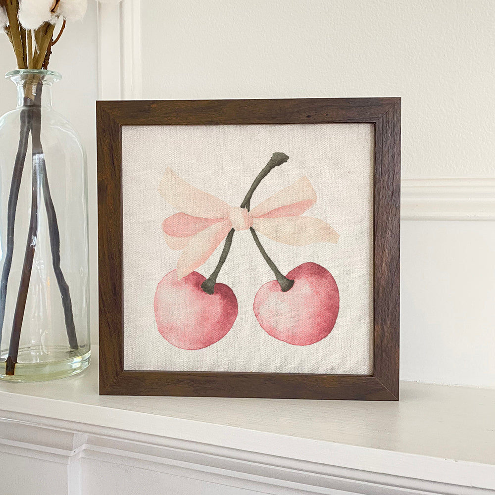 Framed Sign Cherries with a Bow - Valentine's Day
