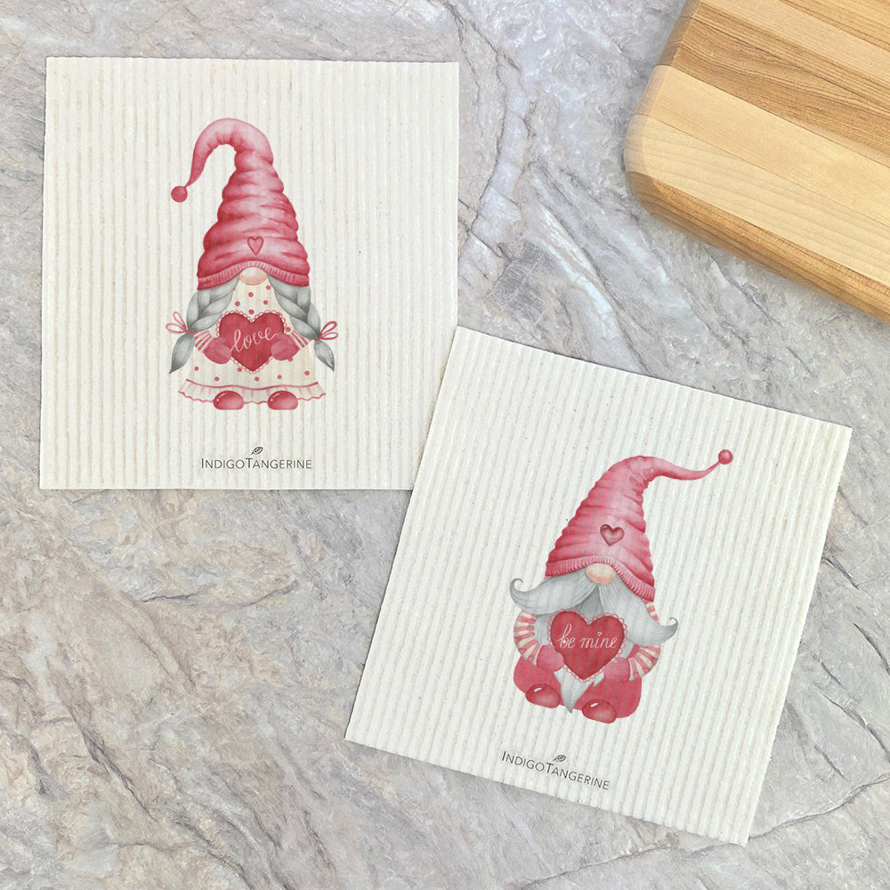 Dish Cloths, Valentine's Gnomes  - 2pk Swedish