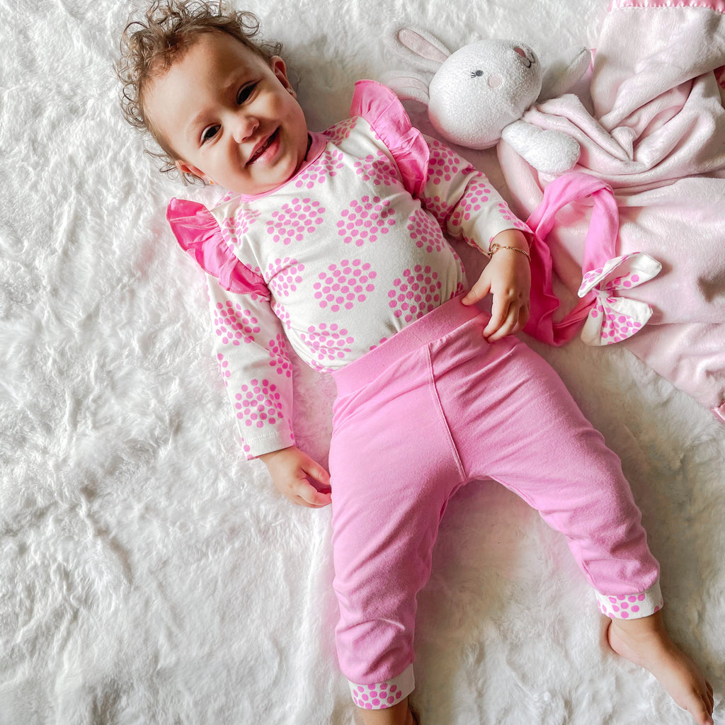 Baby, AnnLoren Baby Girls Layette Pink Polka Dot Onesie Pants Headband 3pc