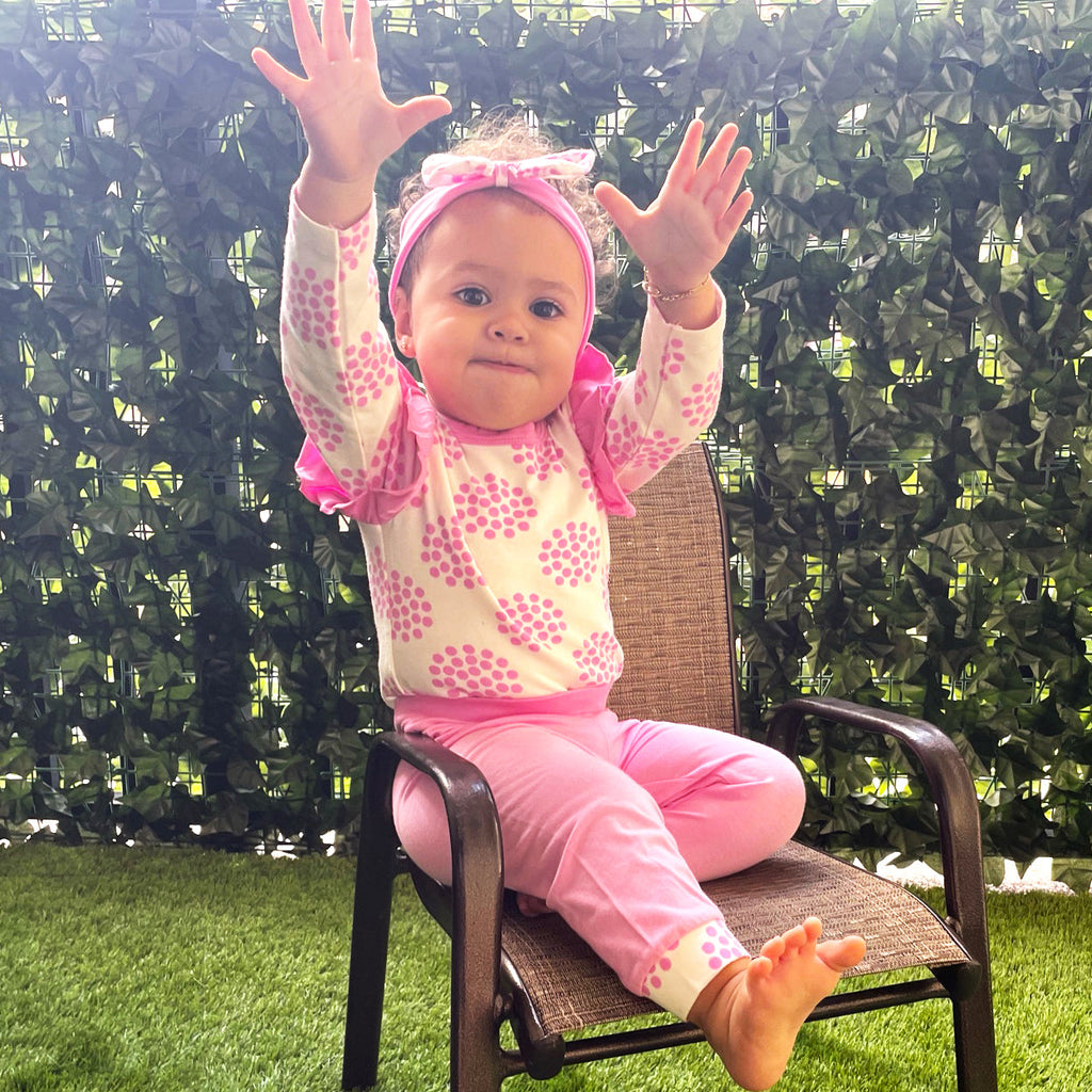 Baby, AnnLoren Baby Girls Layette Pink Polka Dot Onesie Pants Headband 3pc