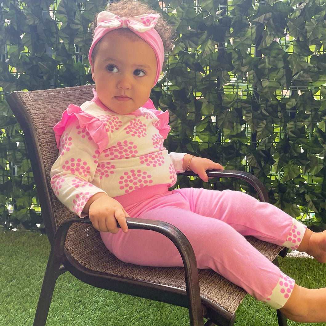 Baby, AnnLoren Baby Girls Layette Pink Polka Dot Onesie Pants Headband 3pc