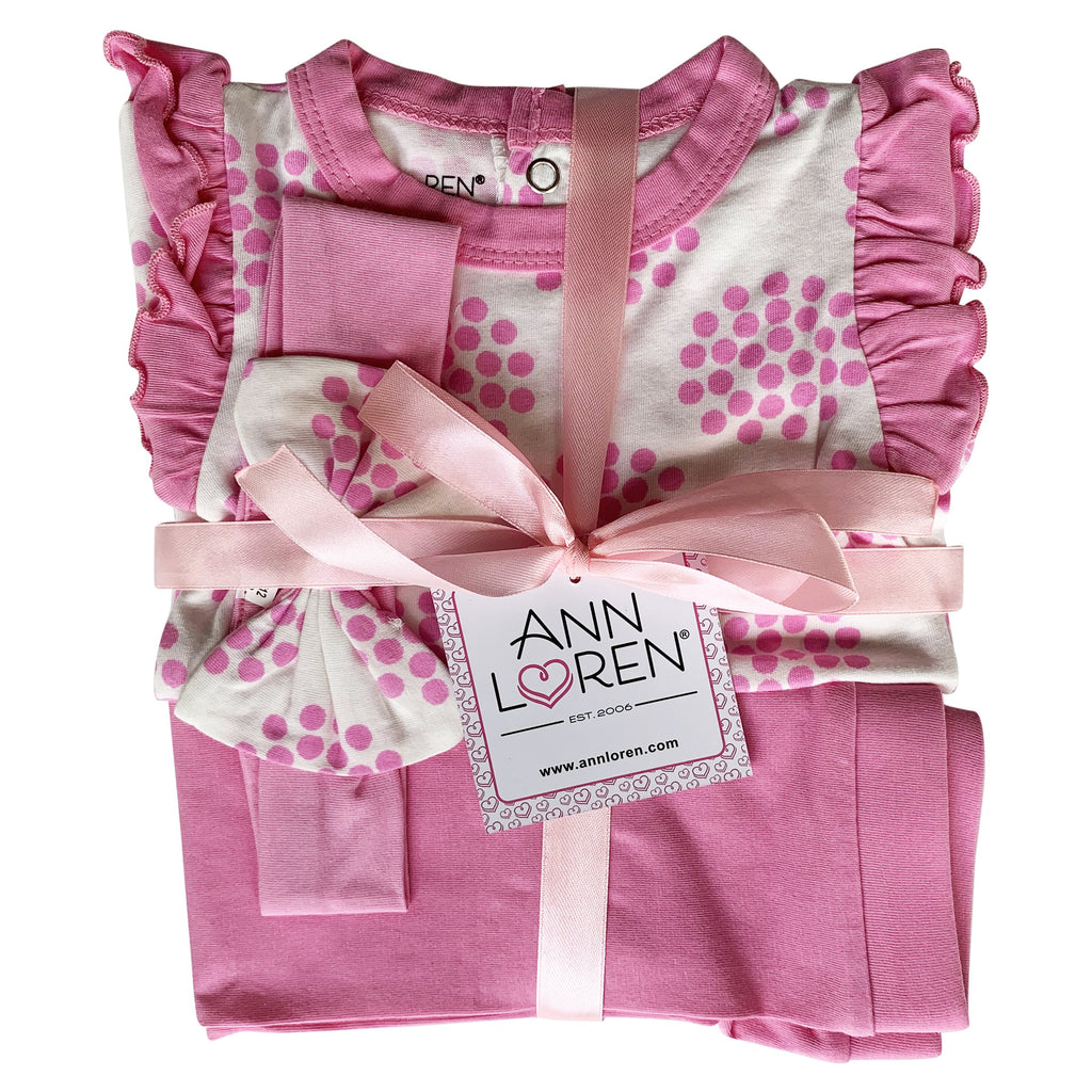 Baby, AnnLoren Baby Girls Layette Pink Polka Dot Onesie Pants Headband 3pc