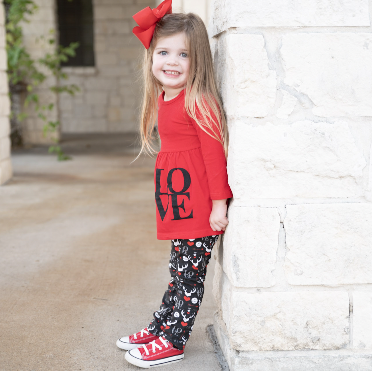 Kid's, Girls Valentine's Day LOVE Red Long Sleeve Tunic Leggings & Scarf
