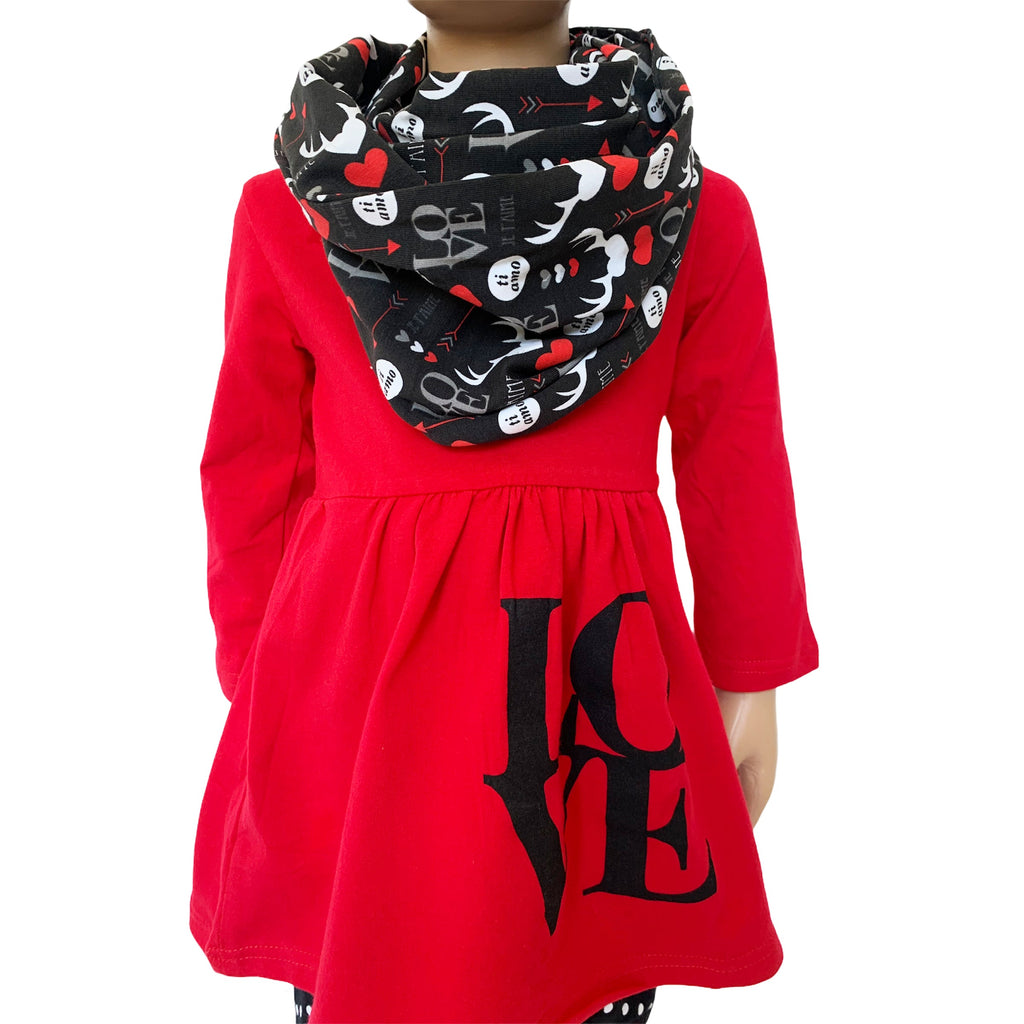 Kid's, Girls Valentine's Day LOVE Red Long Sleeve Tunic Leggings & Scarf