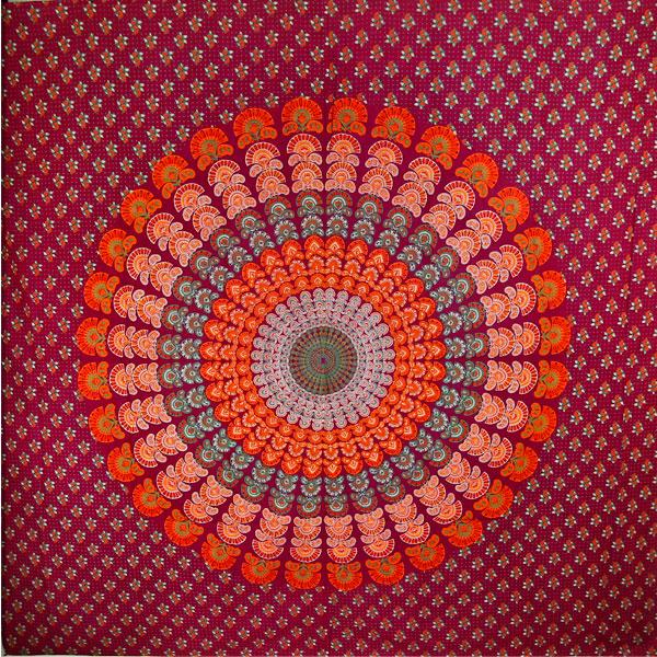 Tapestry Maroon Peacock Dance Mandala
