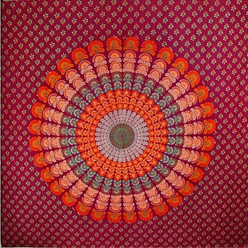 Tapestry Maroon Peacock Dance Mandala