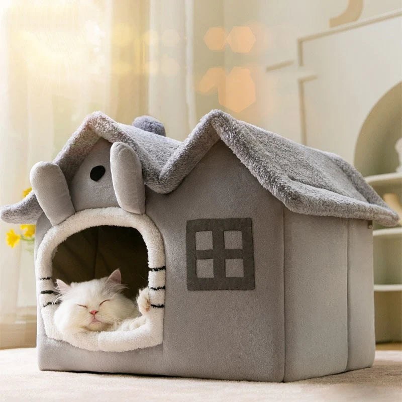 Cat House Removable Roof Plush Pet House