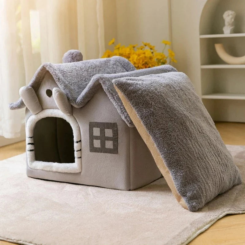 Cat House Removable Roof Plush Pet House