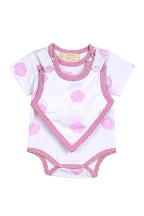 Baby Smart Short Sleeve Bodysuit + Bib - Pink Rose