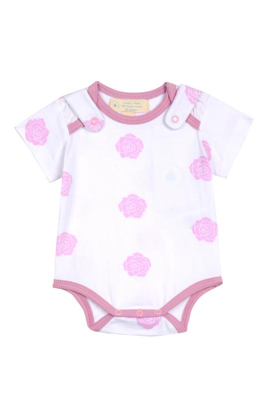 Baby Smart Short Sleeve Bodysuit + Bib - Pink Rose