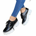 Women's Shoes, Thick Heel Flat Platform Oxford Shoes Black/Red/Pink