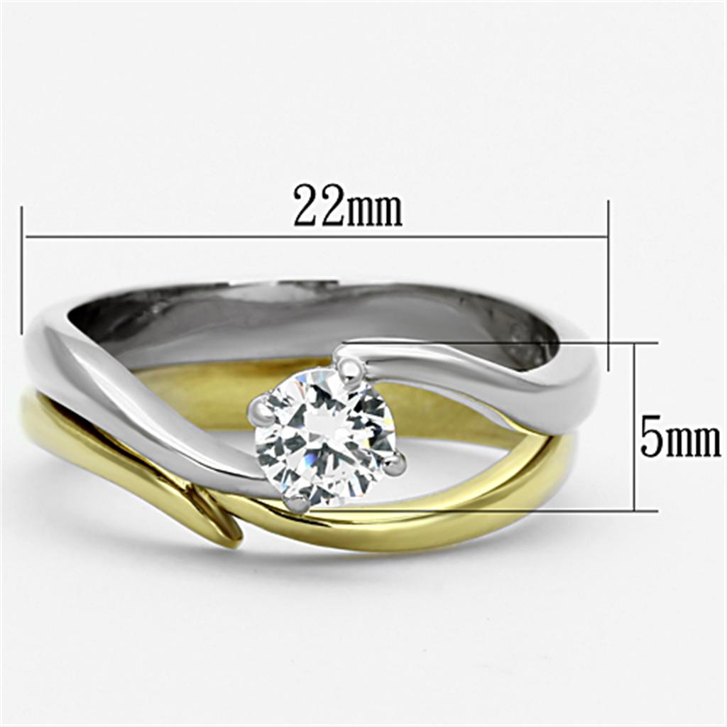 Ring, Two-Tone IP Gold (Ion Plating) Stainless Steel Ring with AAA
