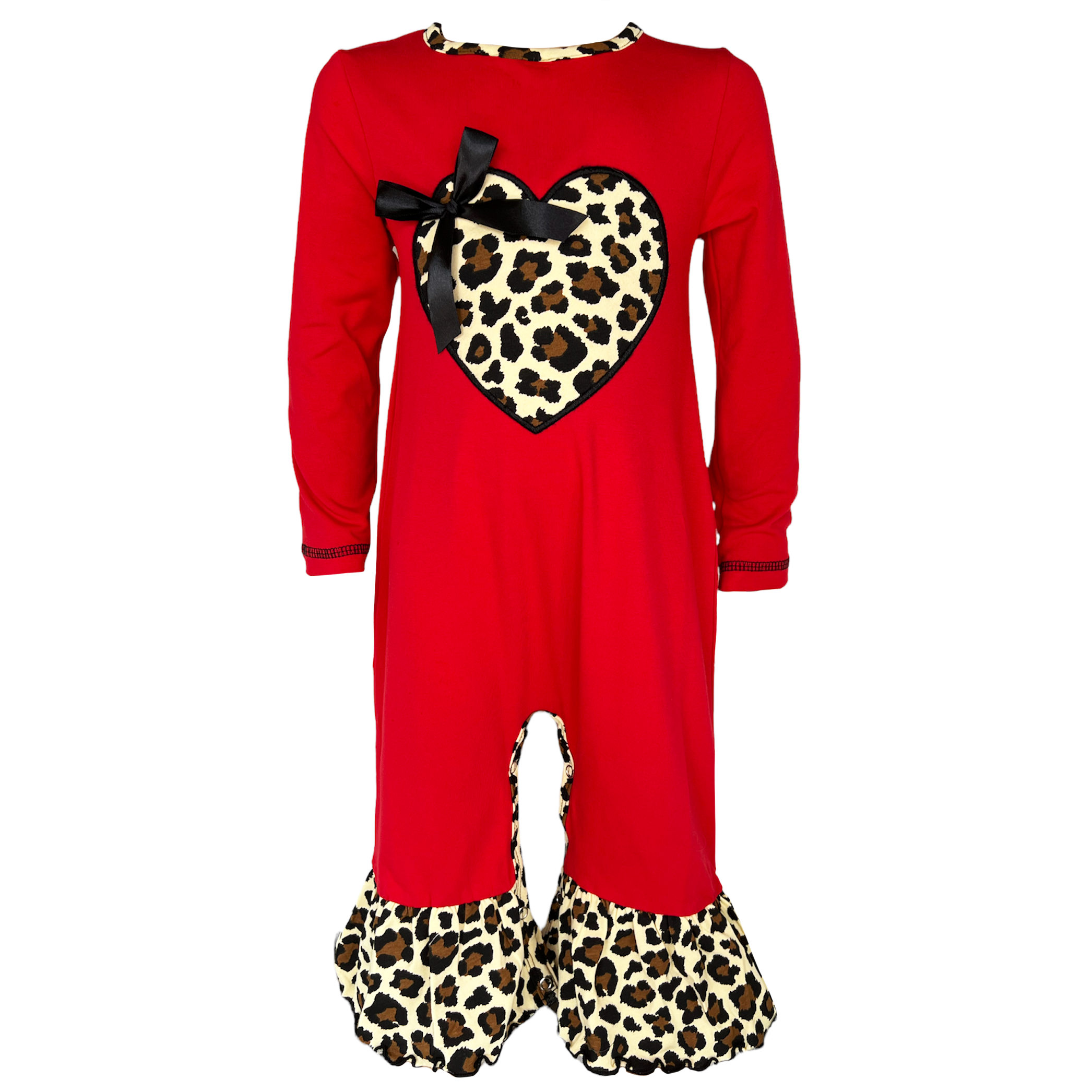 Kid's, Girl's Outfit, AnnLoren Baby Girls Leopard Valentines Holiday Heart Romper Outfit One