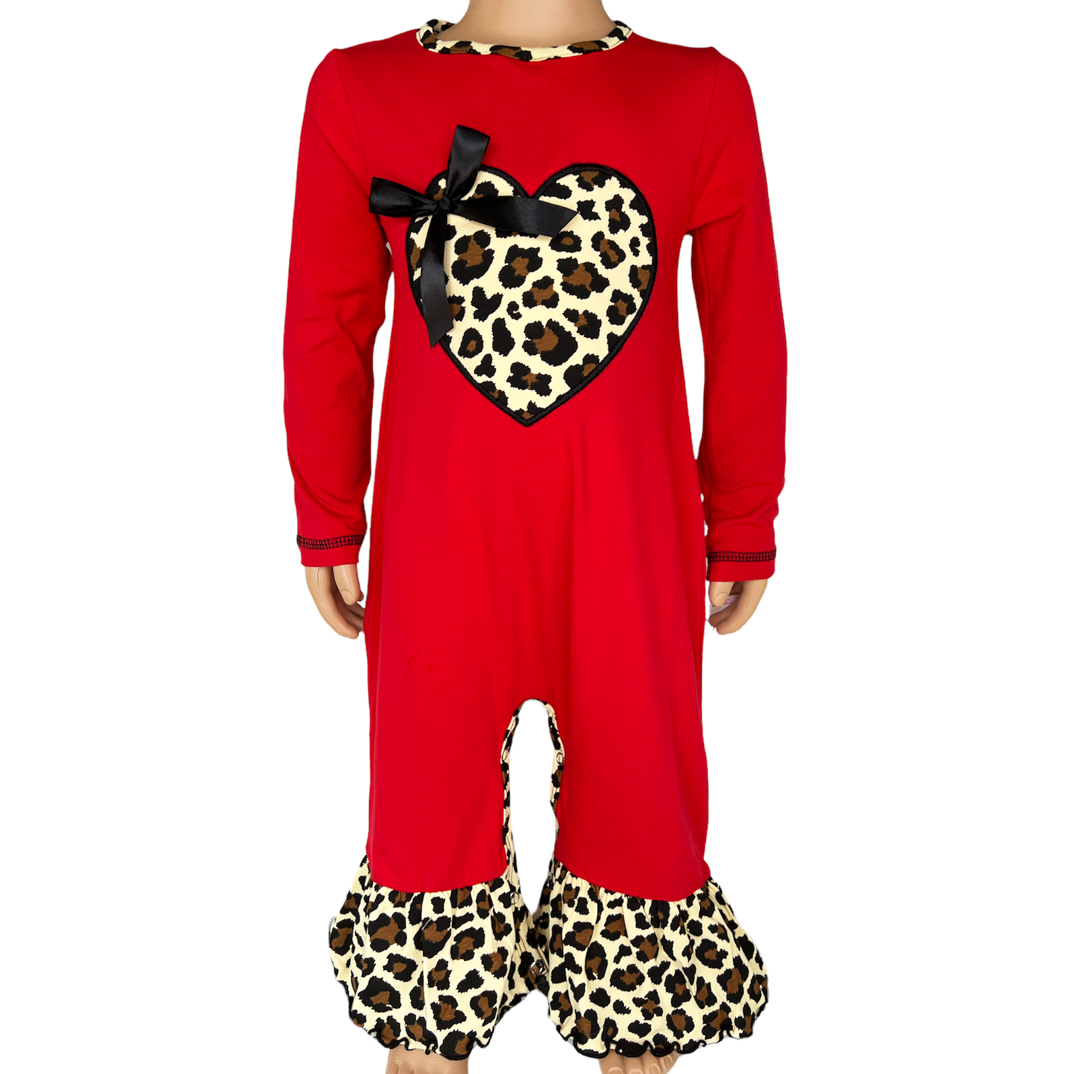 Kid's, Girl's Outfit, AnnLoren Baby Girls Leopard Valentines Holiday Heart Romper Outfit One