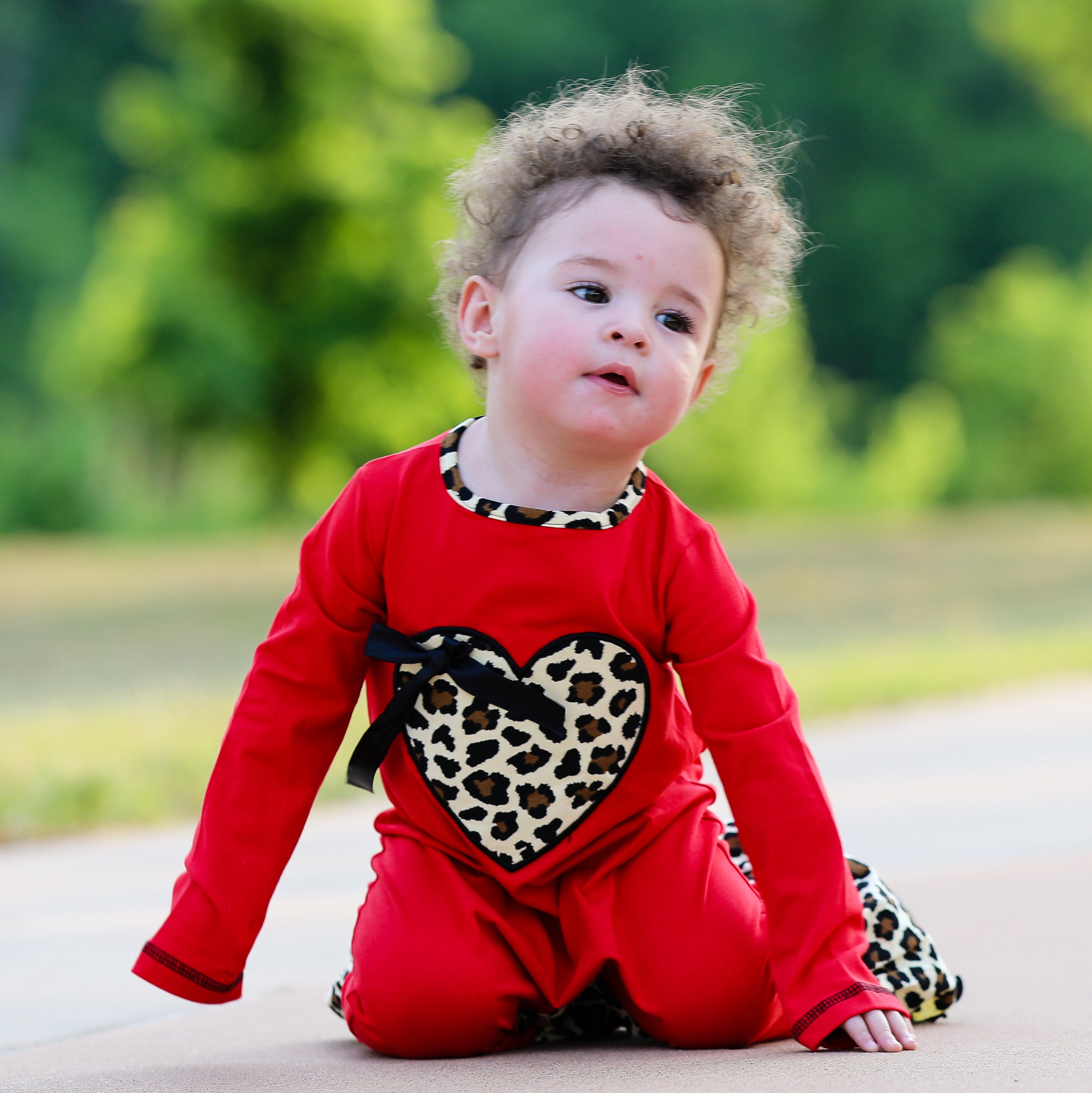 Kid's, Girl's Outfit, AnnLoren Baby Girls Leopard Valentines Holiday Heart Romper Outfit One