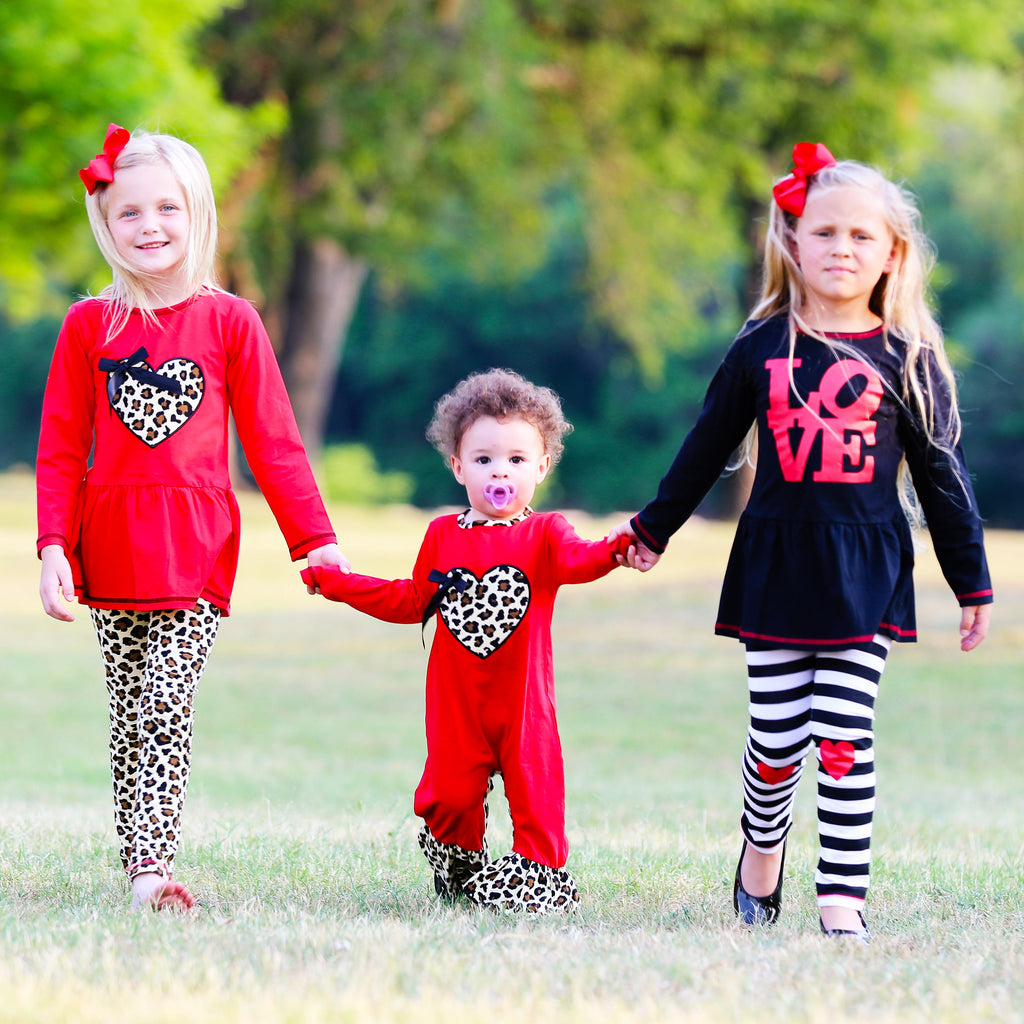 Kid's, Girl's Outfit, AnnLoren Baby Girls Leopard Valentines Holiday Heart Romper Outfit One