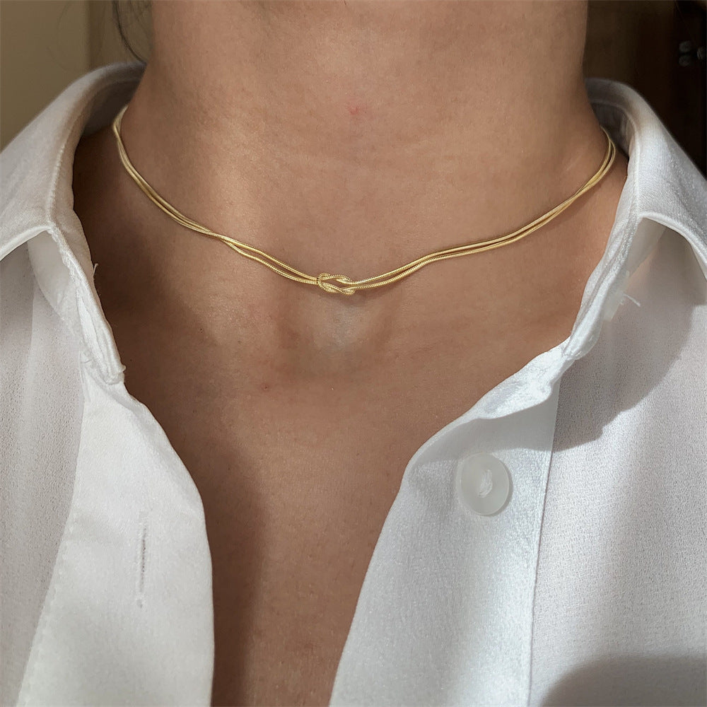 Necklace, Stainless Steel Valentine's Day Knot Snake Chain Necklace Hand Knotted